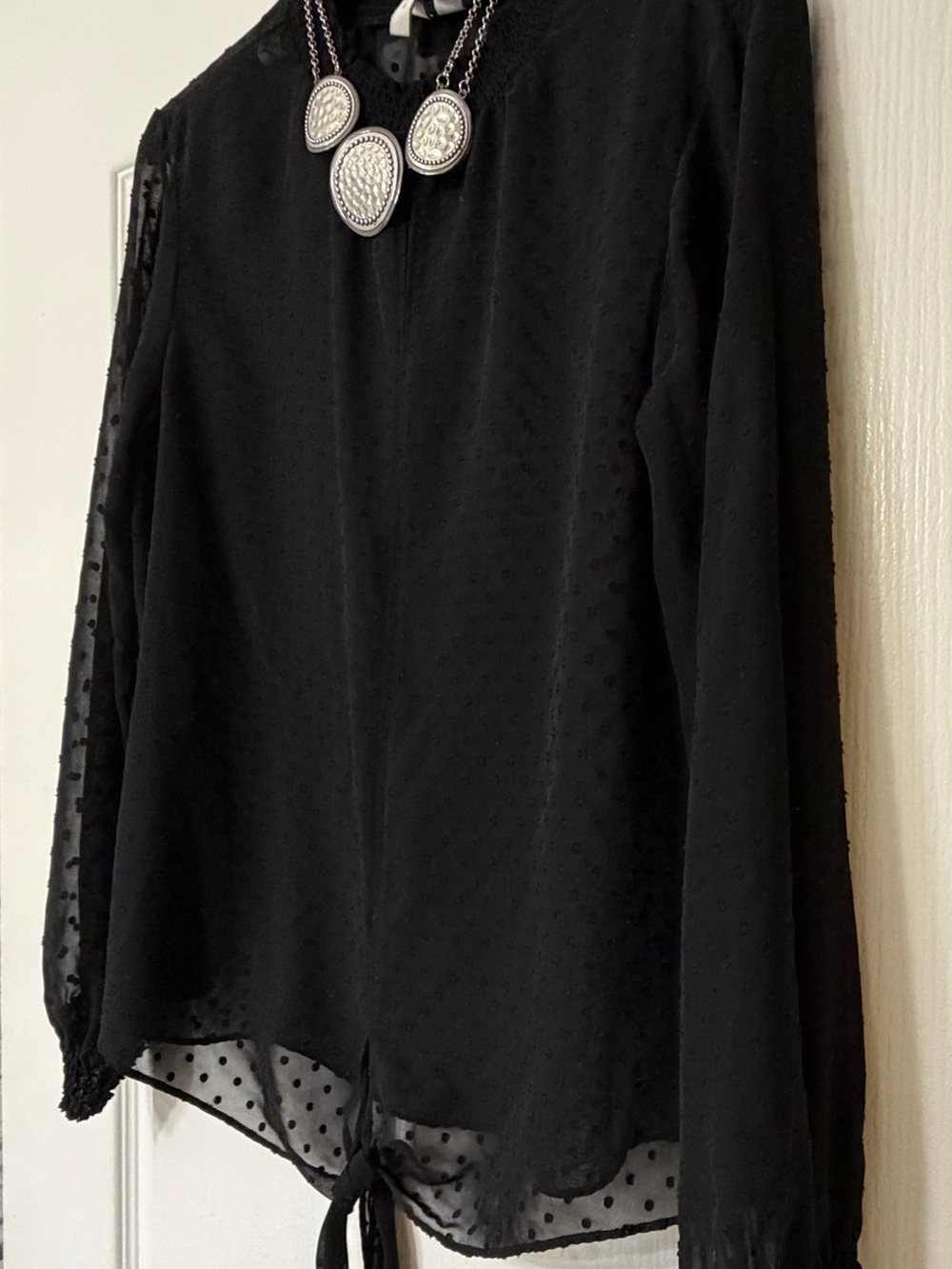 Cato Black Semi-Sheer Long Sleeve Tie-Front Blouse